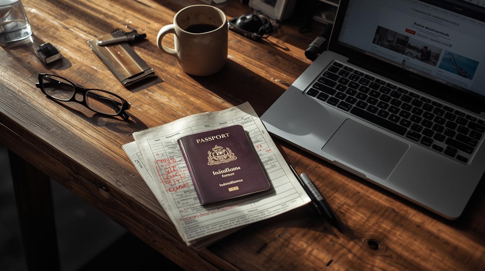 Tax and immigration documents side by side on a desk.