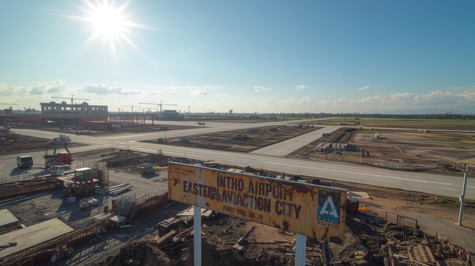 Construction site at U-Tapao Airport in Thailand’s Eastern Economic Corridor, with cleared land and unfinished structures under a hot sun.
