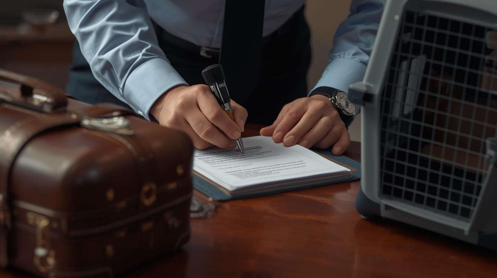 Officials signs the final approvals for a dog’s entry into Thailand.