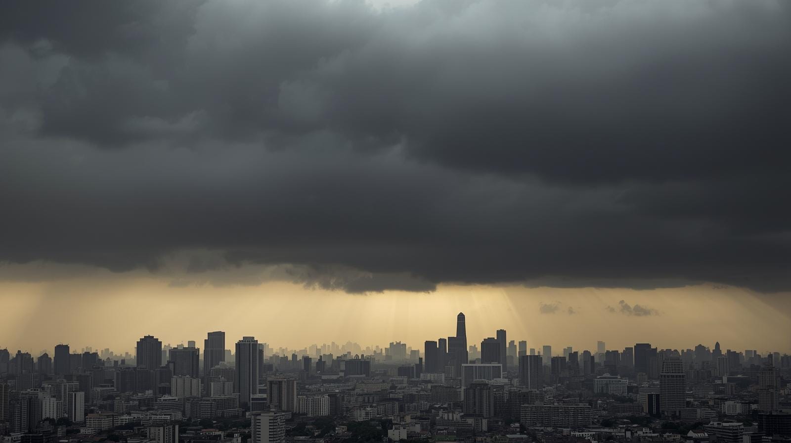 Storm clouds over Bangkok’s high-rises, hinting at potential stormy times ahead for the property market.