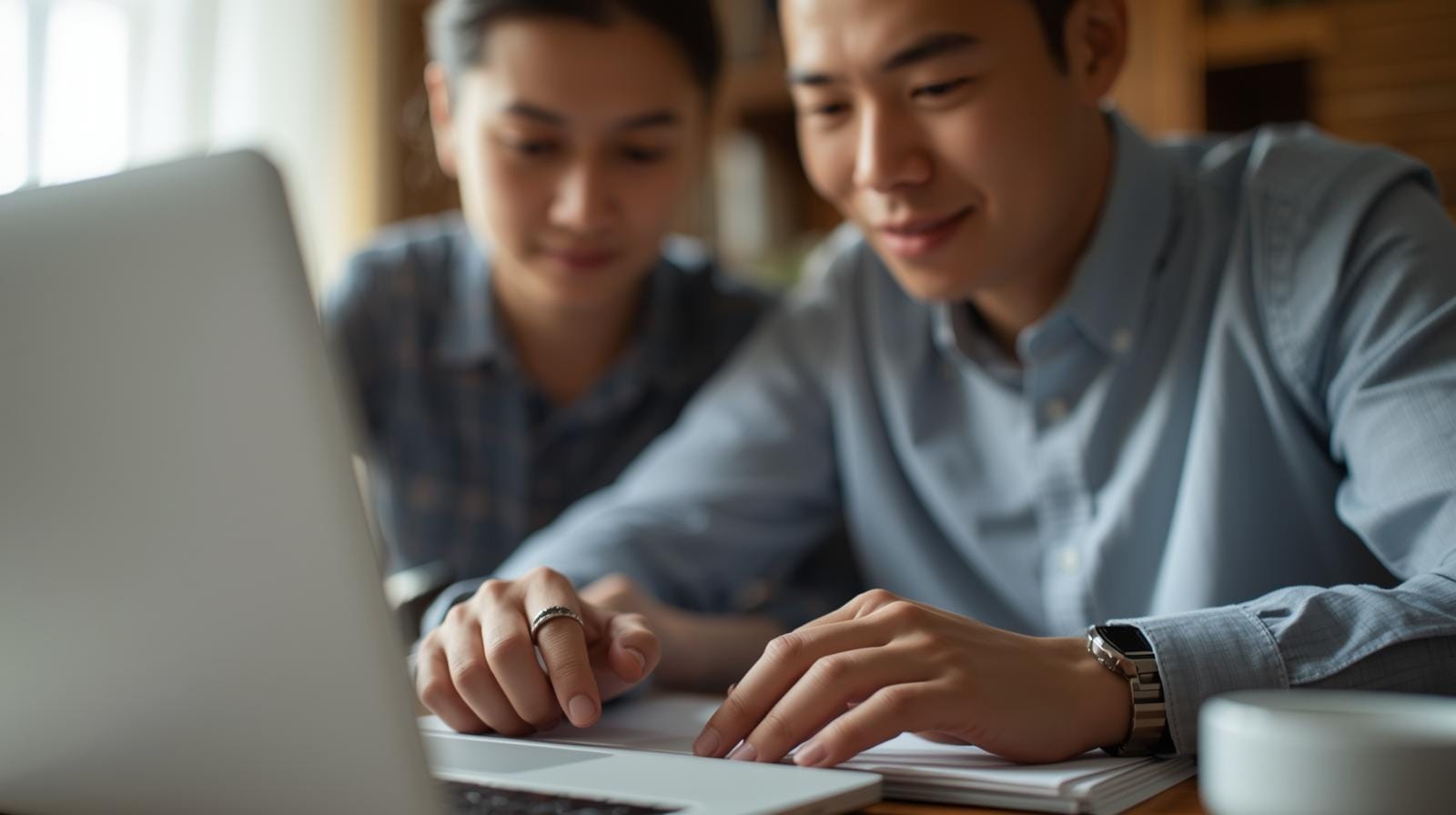Thai and foreign spouses reviewing retirement visa paperwork at home.